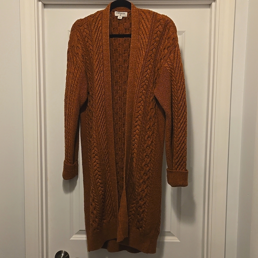 Nili Lotan Cardigan Chunky Cable Sweater Duster XS Terracotta Rust